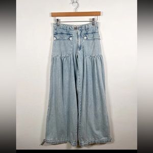 Free People Lotus Jeans 24 Light Blue Cinch Tie Ankle Boho
